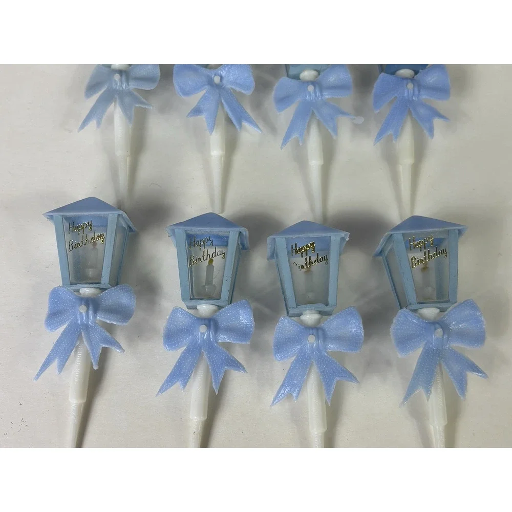 Vintage WILTON Happy Birthday Street Lamp Cake Toppers Decoration Blue Qty 8